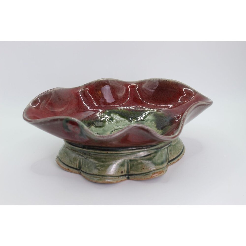 Pottery Bowl Red | Pottery Bowl Green| Wheel Thrown Whimsical Design | 8"